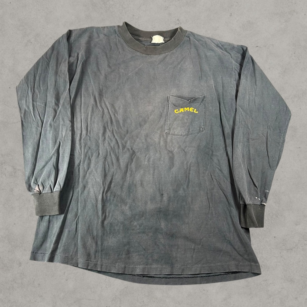 Vintage Camel Long Sleeve T-Shirt Mens Large Faded Black Camel Born To Be Smooth